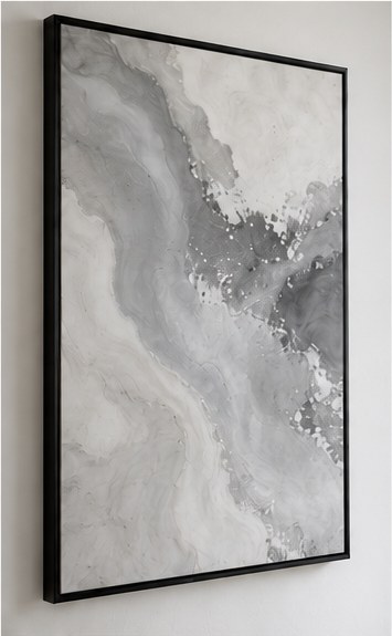 Tableau décoratif encadré, effet marbré gris Arsõlya