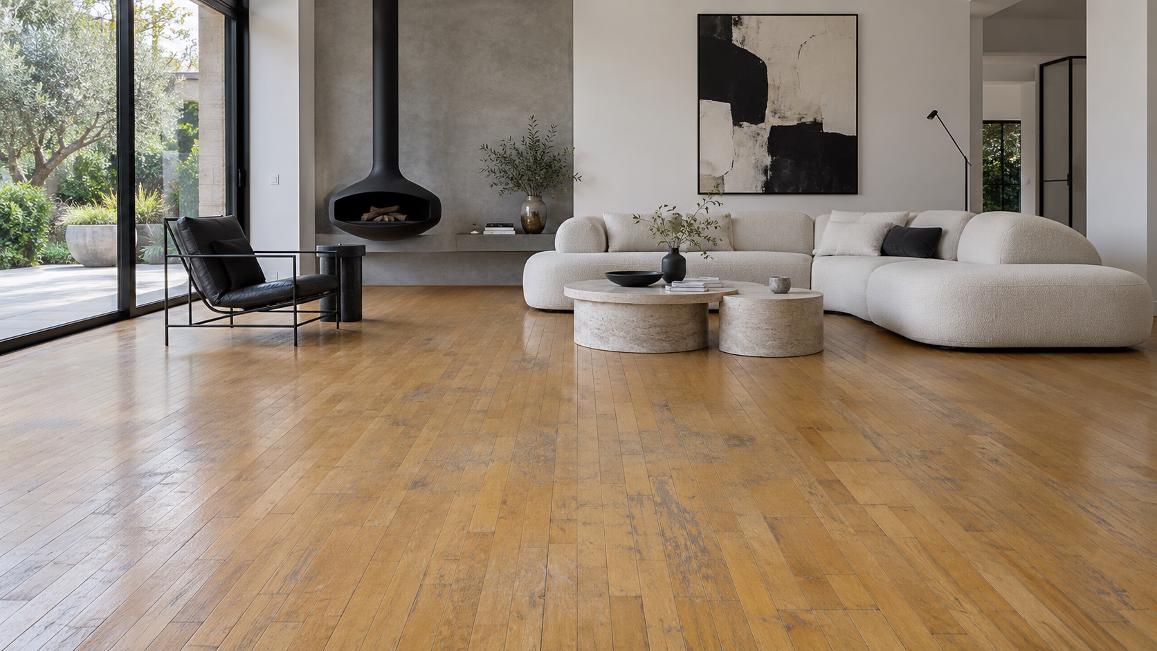 Même salon avant travaux, sol en parquet existant